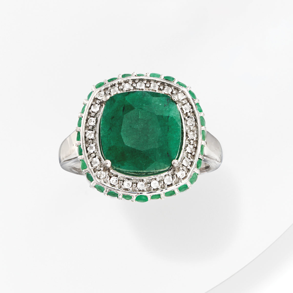 Emerald and White Topaz Ring in Sterling Silver A63804