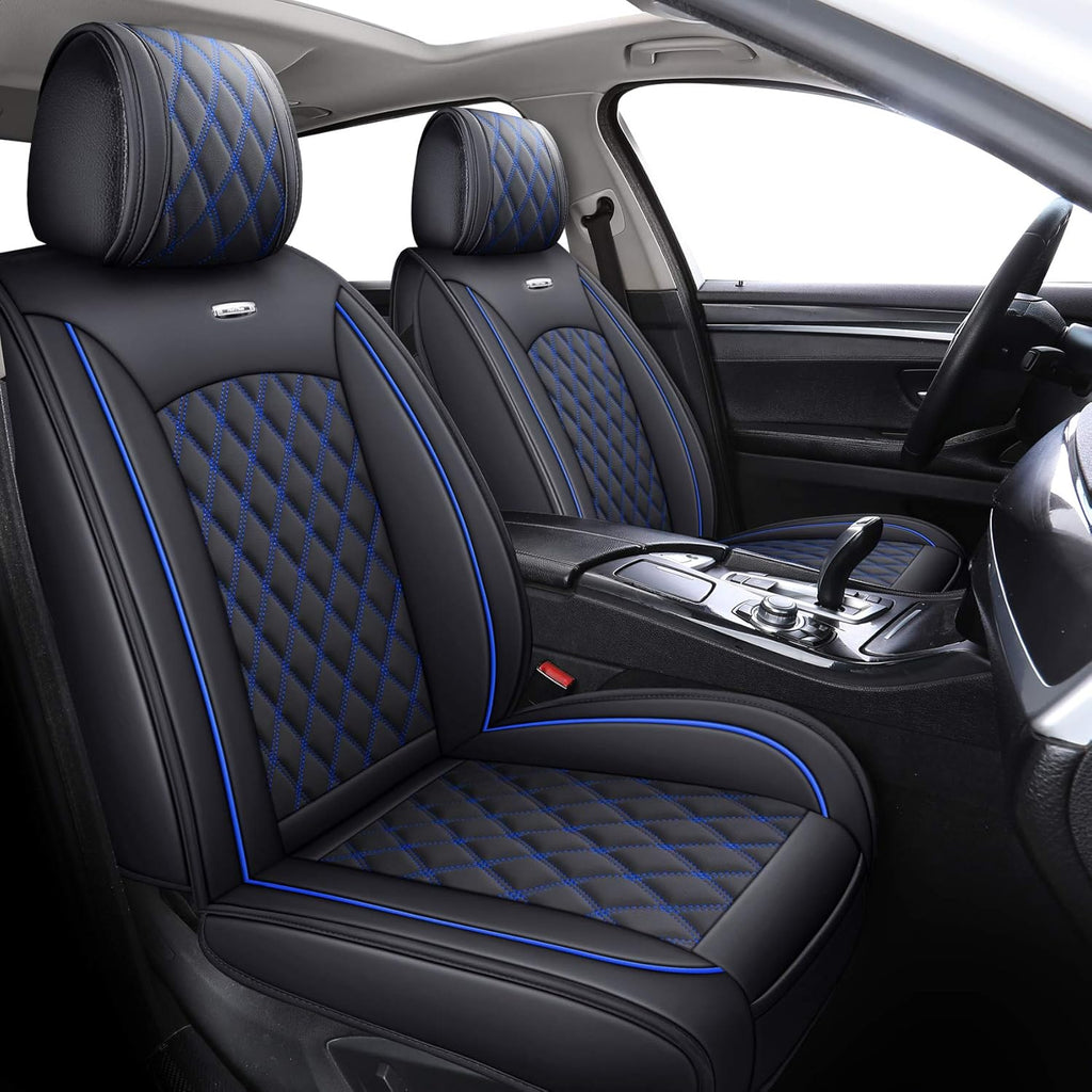 Waterproof Leather Car Seat Covers Full Set Black-Blue D238586