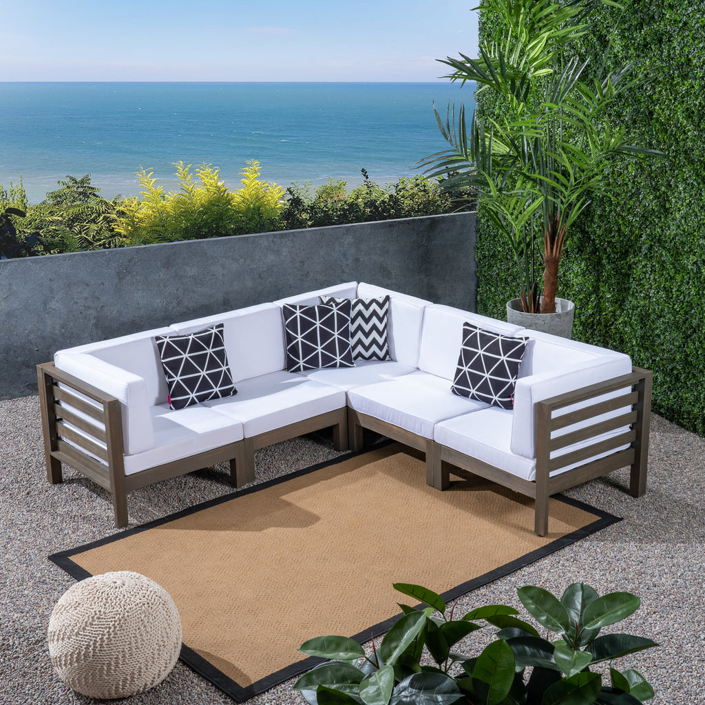 Gray Acacia Wood Sectional Sofa Set with Cushions A6286