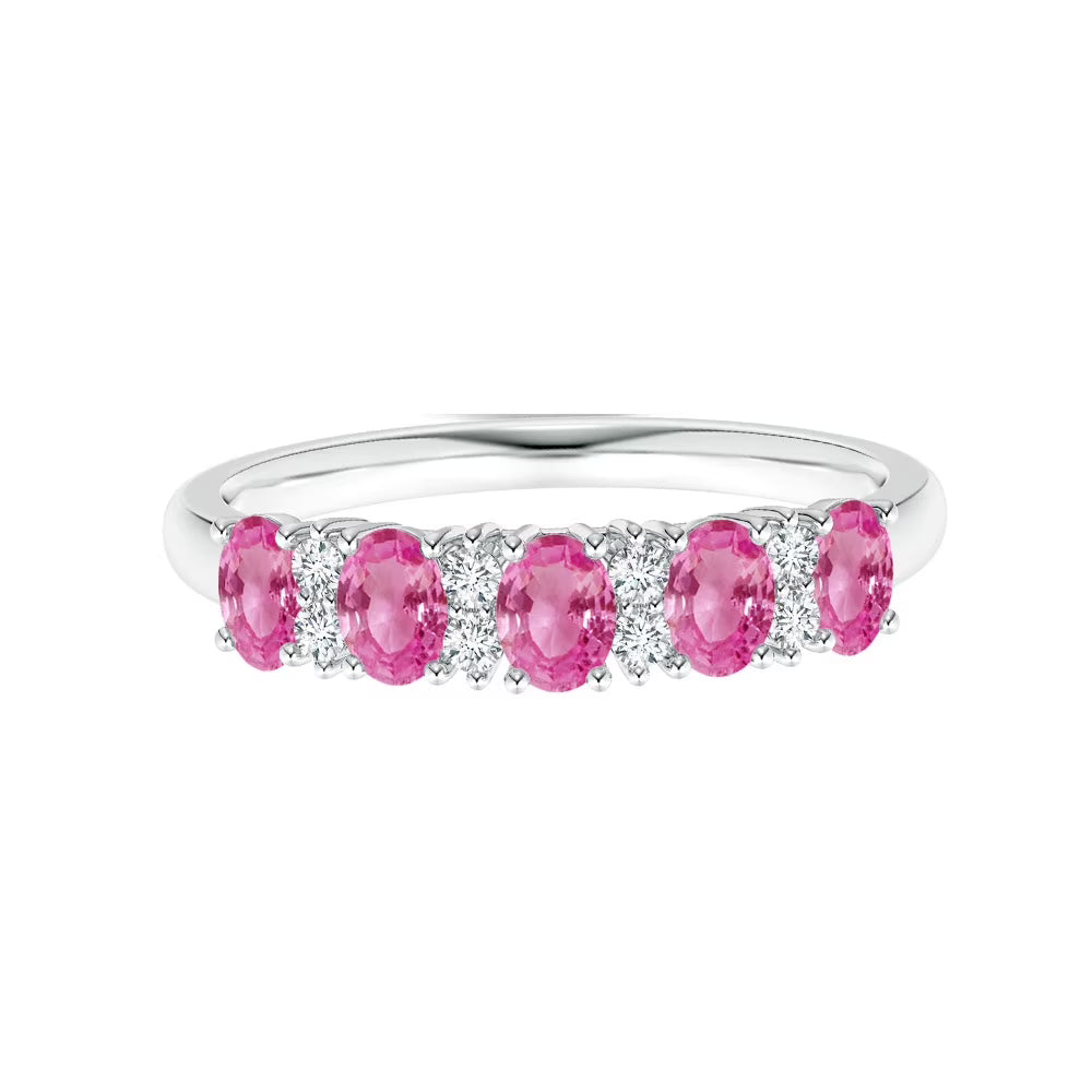 Oval Pink Tourmaline Eternity Ring 925 Sterling Silver Band Ring H850526