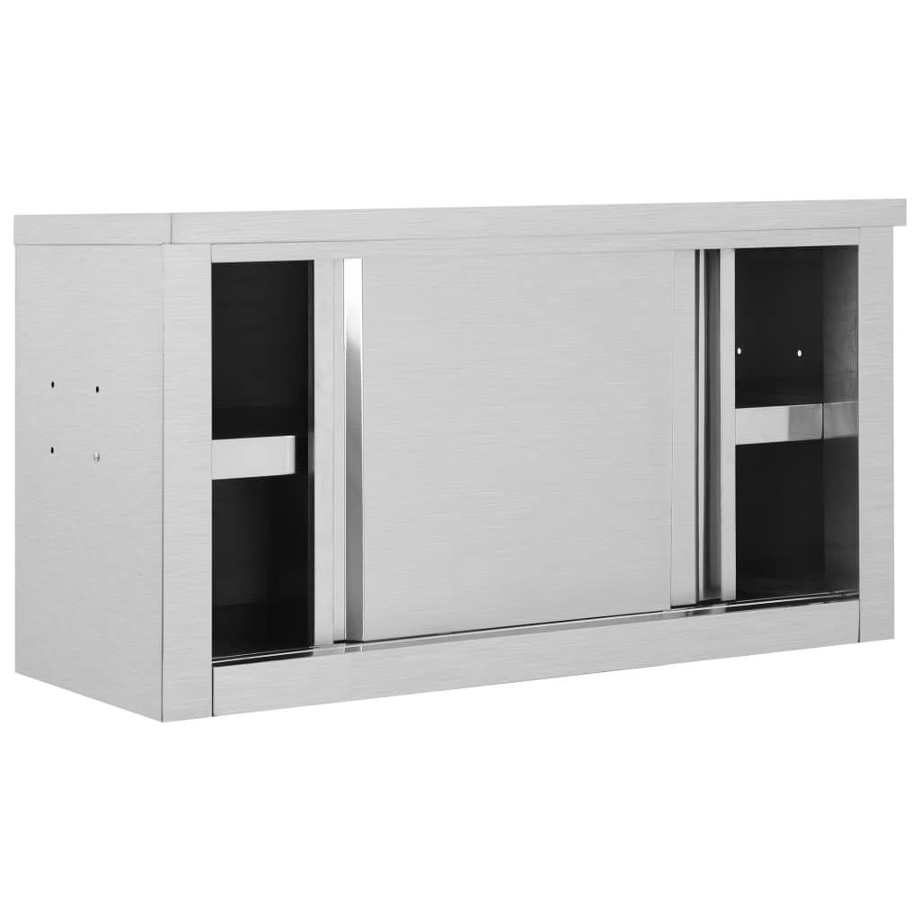 Kitchen Wall Cabinet with Sliding Doors Stainless Steel O664500