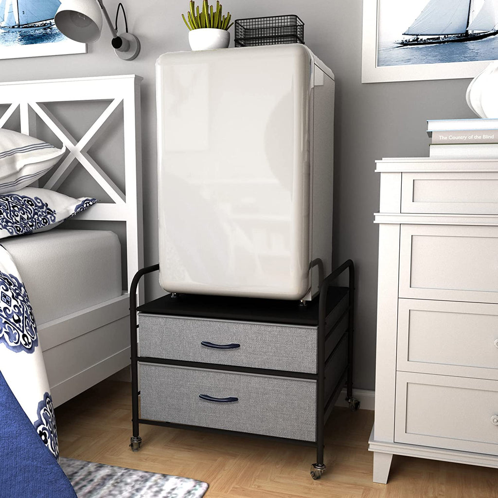 Mini Fridge Stand with 2 Drawer Metal Frame with 4 Swivel Wheels K977580