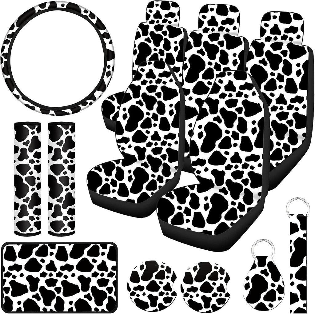 15 Pieces Cow Print Car Seat Covers Full Set B650