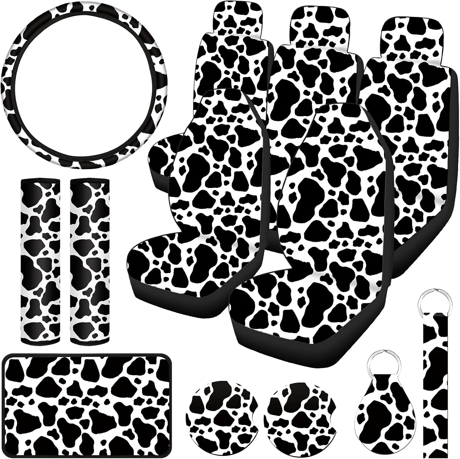 15 Pieces Cow Print Car Seat Covers Full Set B650