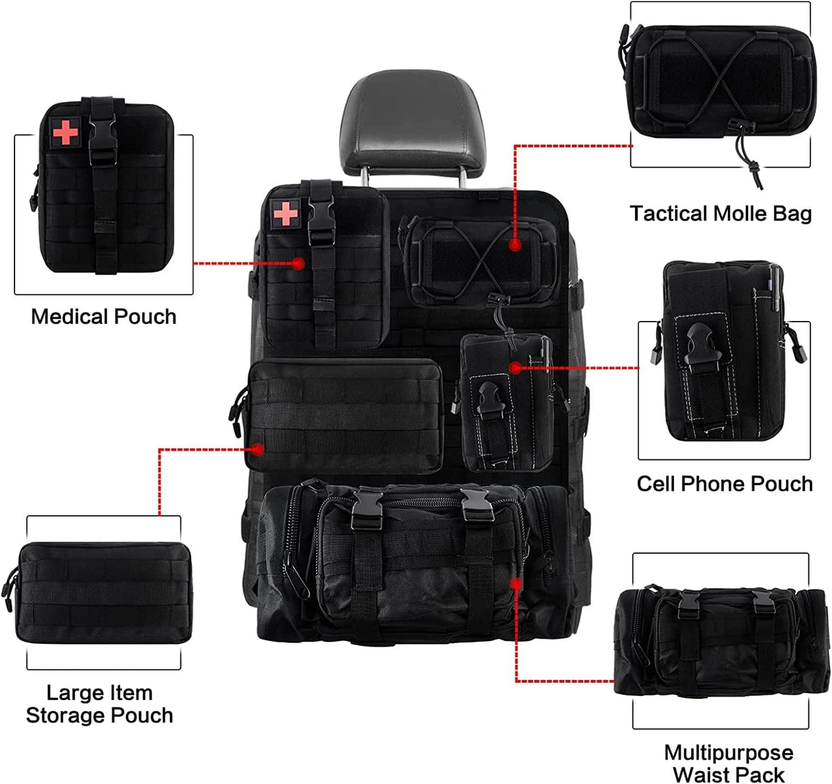 Front Seat Back Storage Bag Organizer with 5 Bags W967