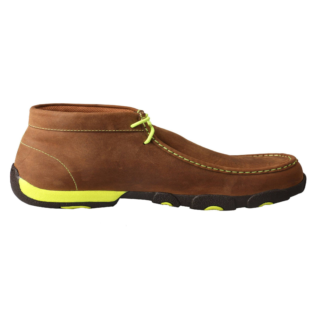 Distressed Saddle/Neon Yellow Leather Driving Moc R3841