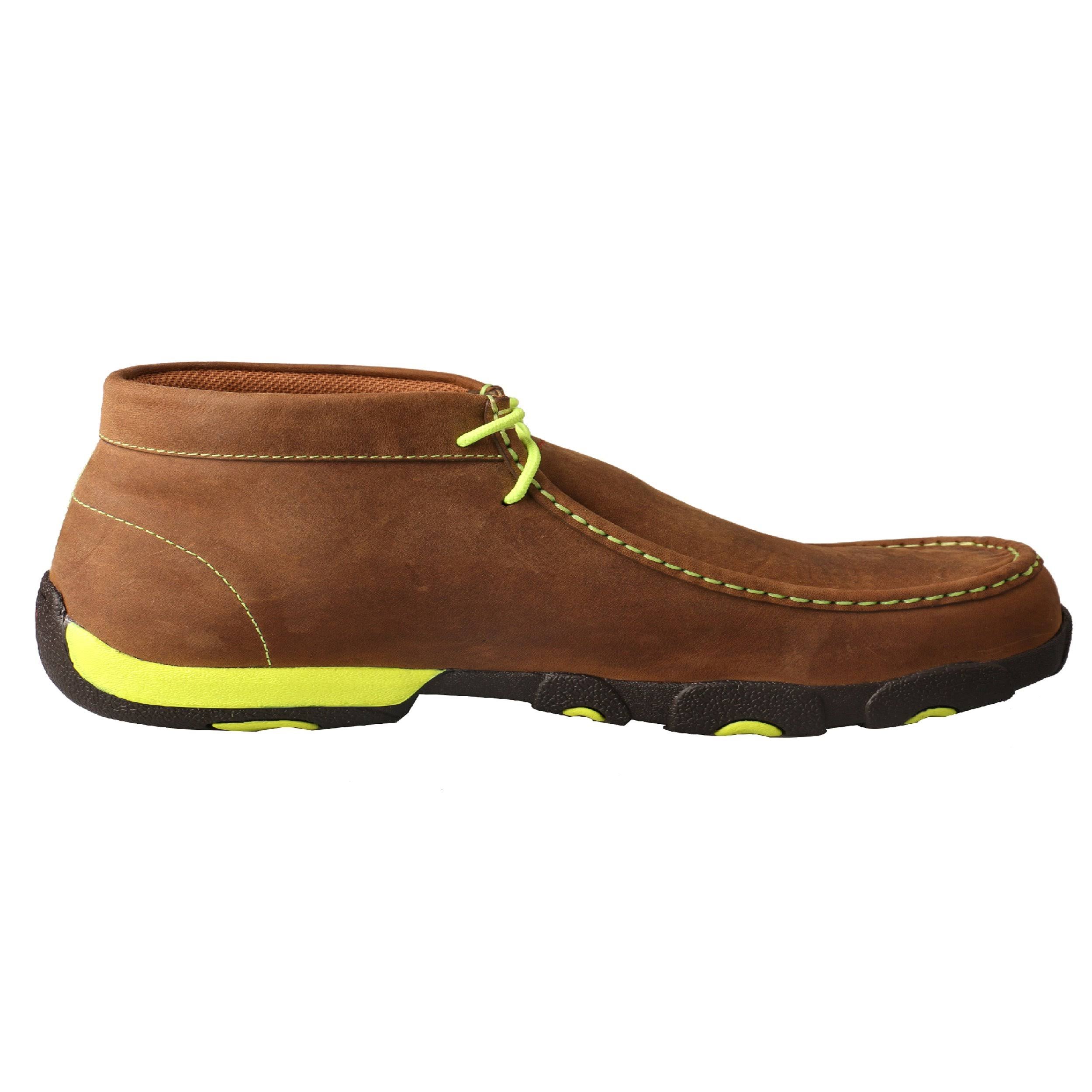 Distressed Saddle/Neon Yellow Leather Driving Moc R3841