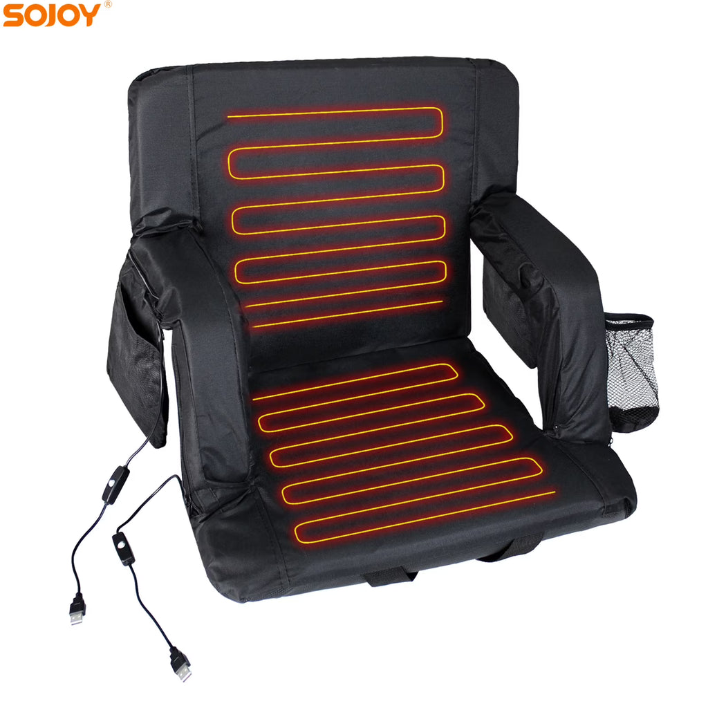 Double Heated Stadium Seat with Back Support, 21" Extra Wide Folded Bleacher Chair F370