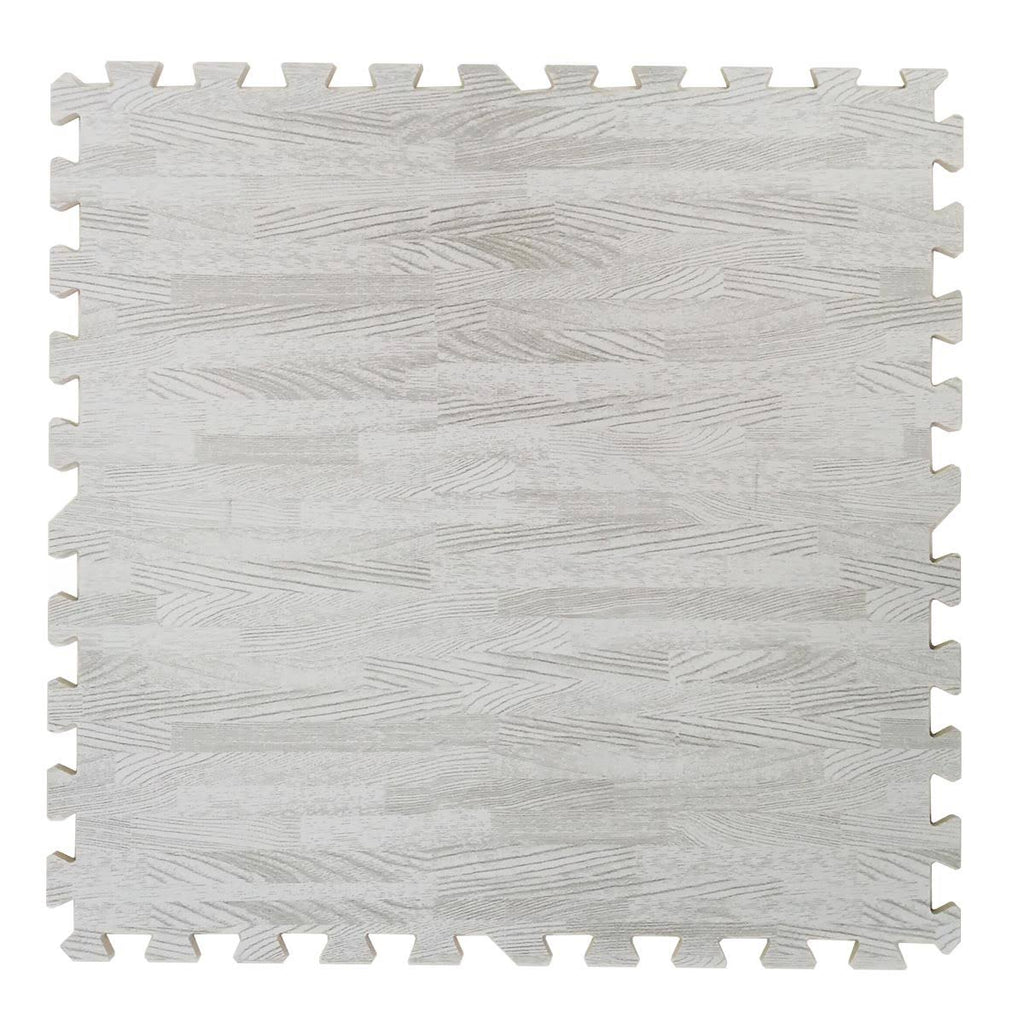 White Wood Grain Foam Mat Interlocking Flooring 25pcs E54651