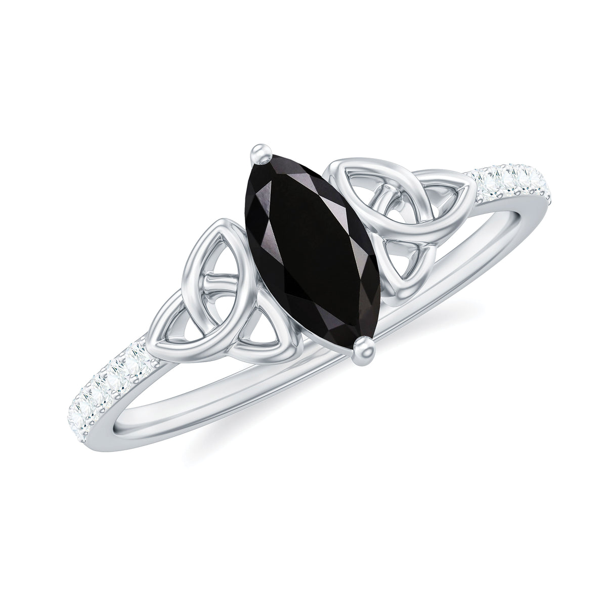 Black Diamond Solitaire Celtic Knot Ring, 925 Sterling Silver, US 4.00 X16032