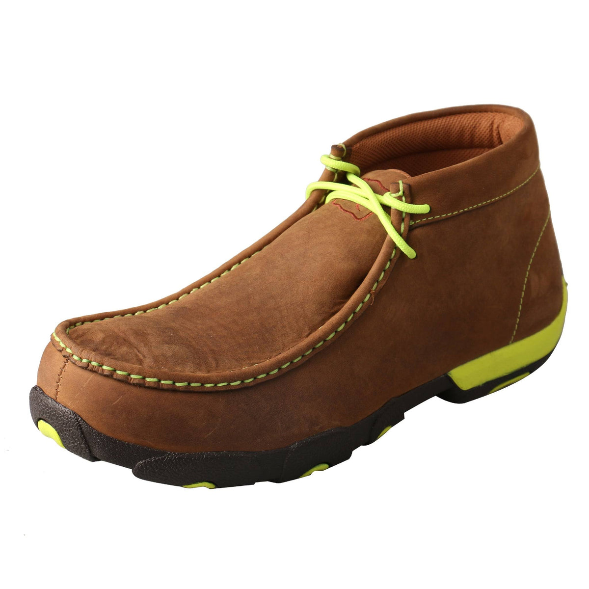 Distressed Saddle/Neon Yellow Leather Driving Moc R3841