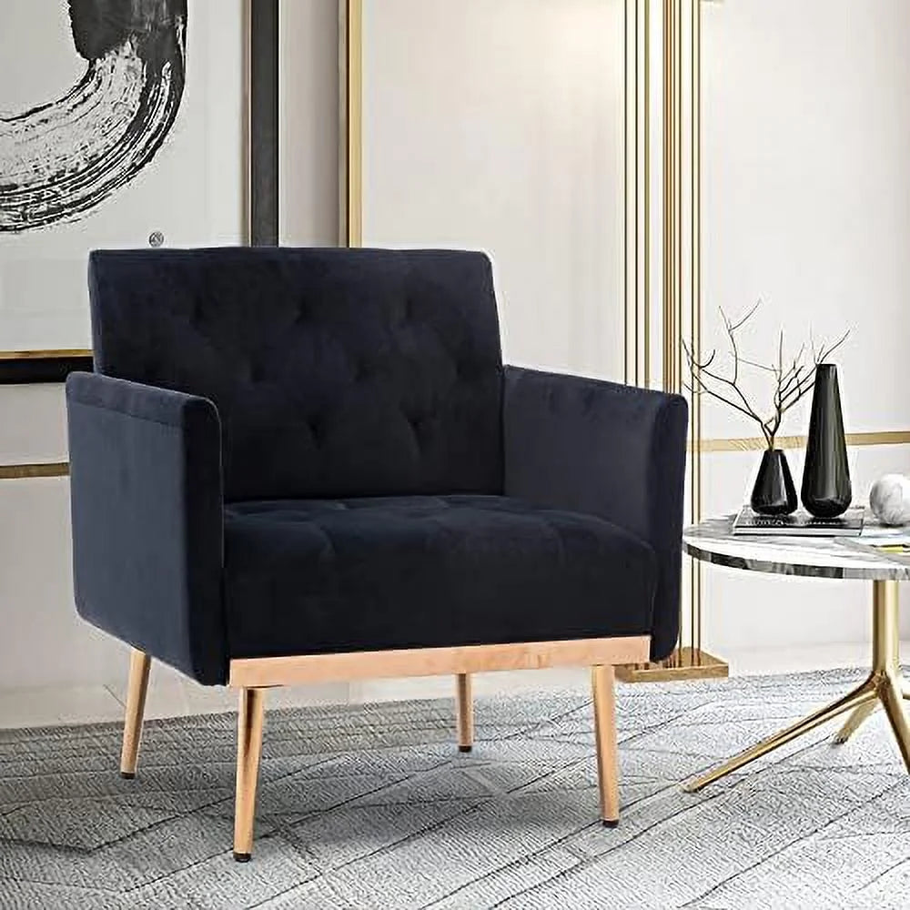 Black Velvet Tufted Accent Chair with Metal Legs X9784