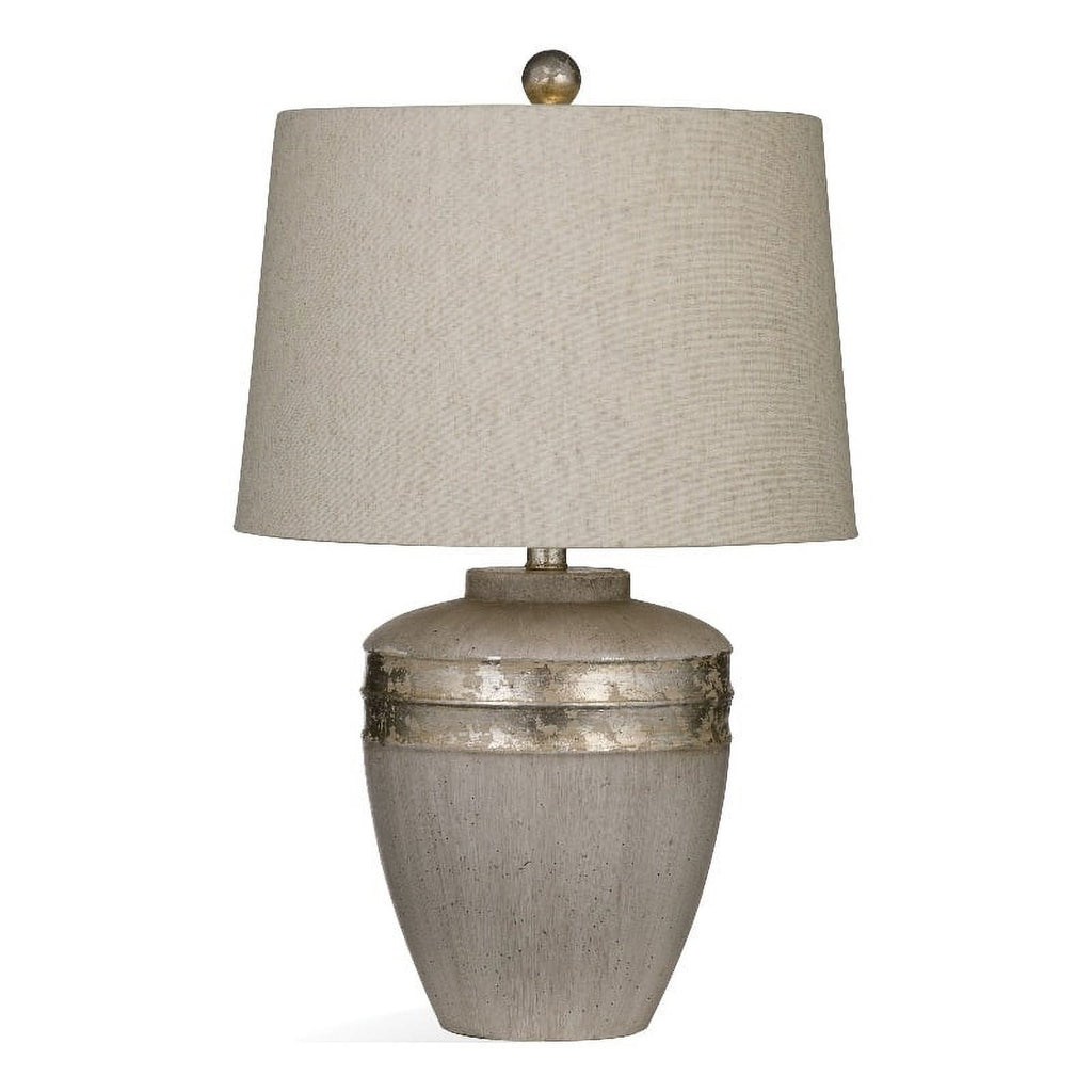 Antiqued Silver Metal Table Lamp with Drum Shade Q15104