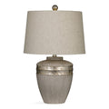 Antiqued Silver Metal Table Lamp with Drum Shade Q15104