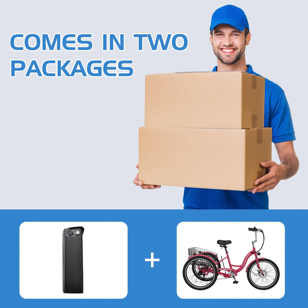 24Inch Electric Trike, 350W 36V 10AH Lithium Battery, 7 Speeds Three Wheel Bike F790