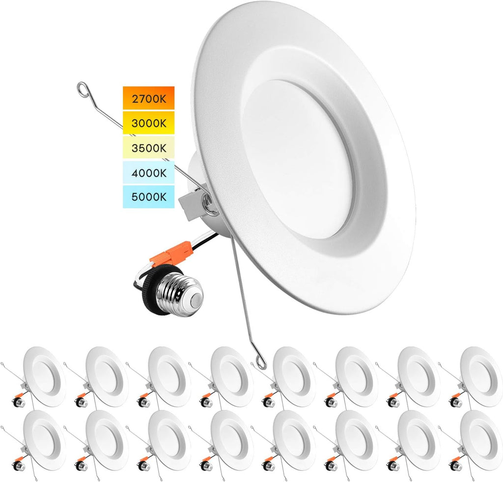 5/6 Inch LED Recessed Retrofit Downlight, 14W=90W, CCT Color Selectable, Dimmable, 1100 Lumens, Wet Rated, Smooth Trim (4 Pack) Y4908