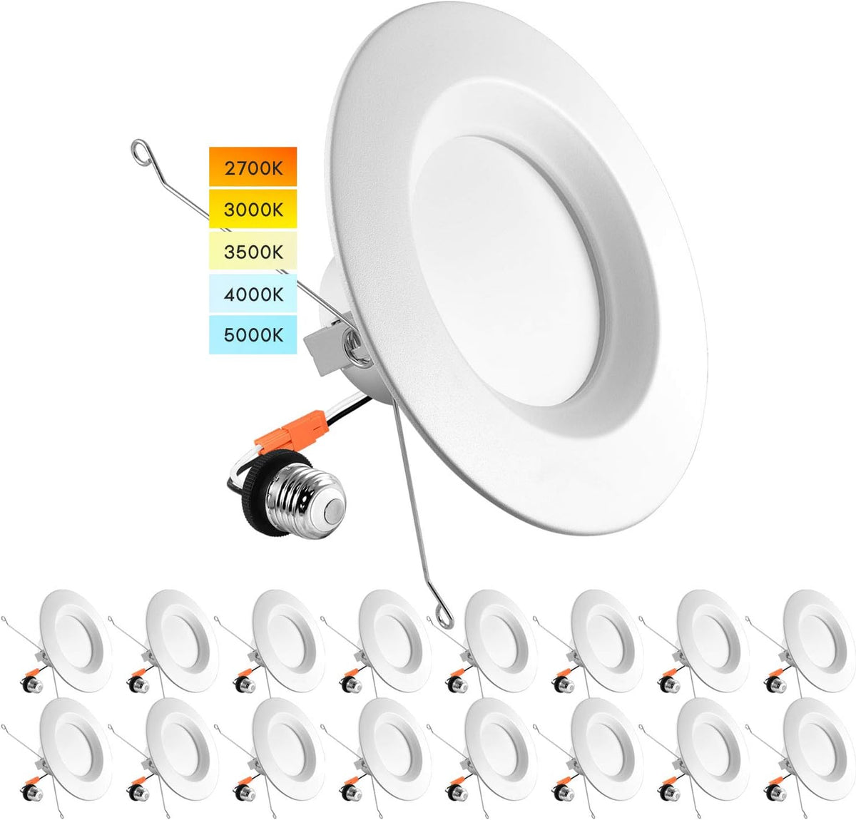 5/6 Inch LED Recessed Retrofit Downlight, 14W=90W, CCT Color Selectable, Dimmable, 1100 Lumens, Wet Rated, Smooth Trim (4 Pack) Y4908