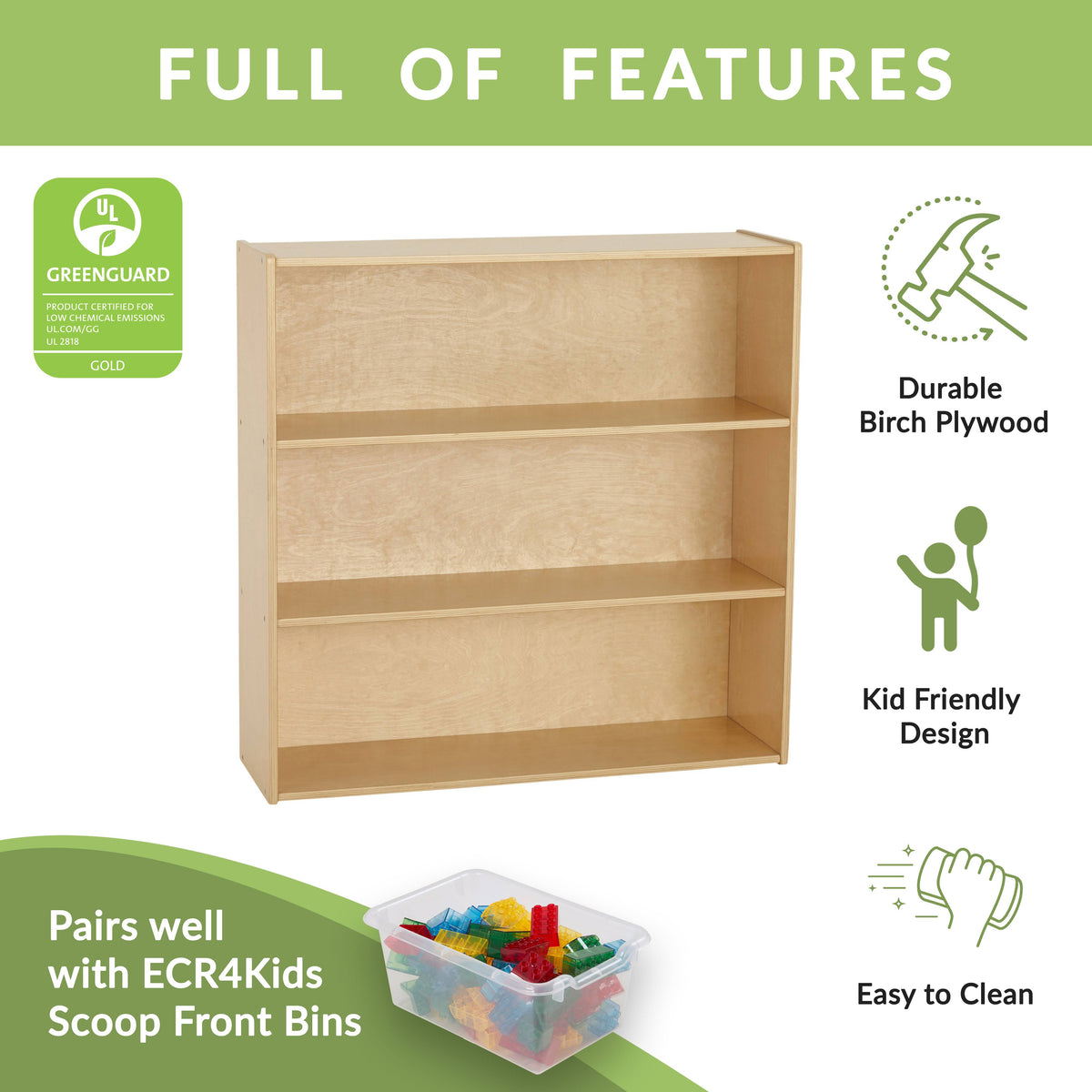 Birch 3-Shelf Storage Cabinet with Back 36in H A652
