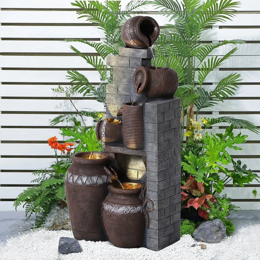 39.3" Outdoor Water Fountain with LED Lights 5 Tiers Cascading Fountain Q15858