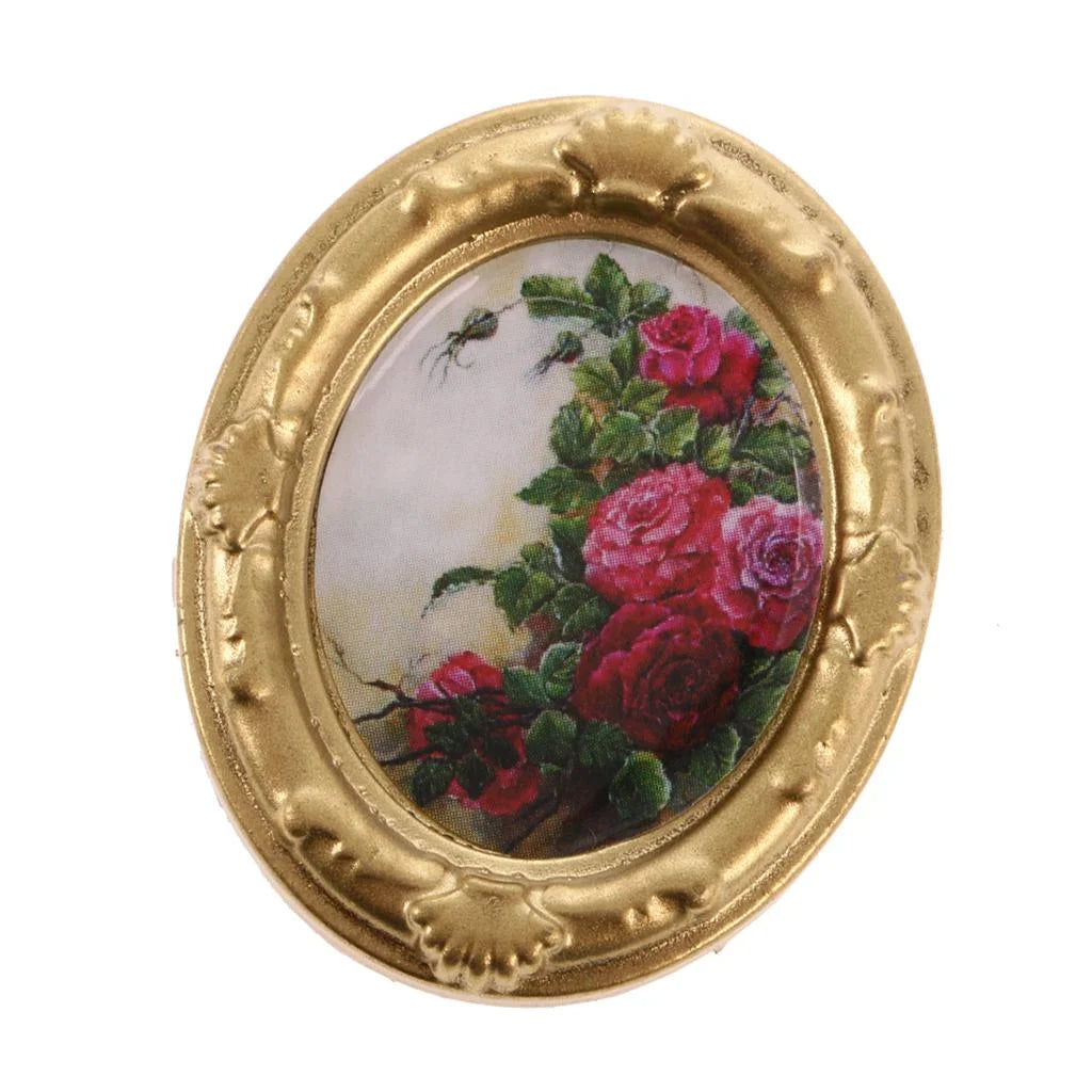Vintage Mini Metal Dollhouse Decor Furniture Flower Picture Photo C9138