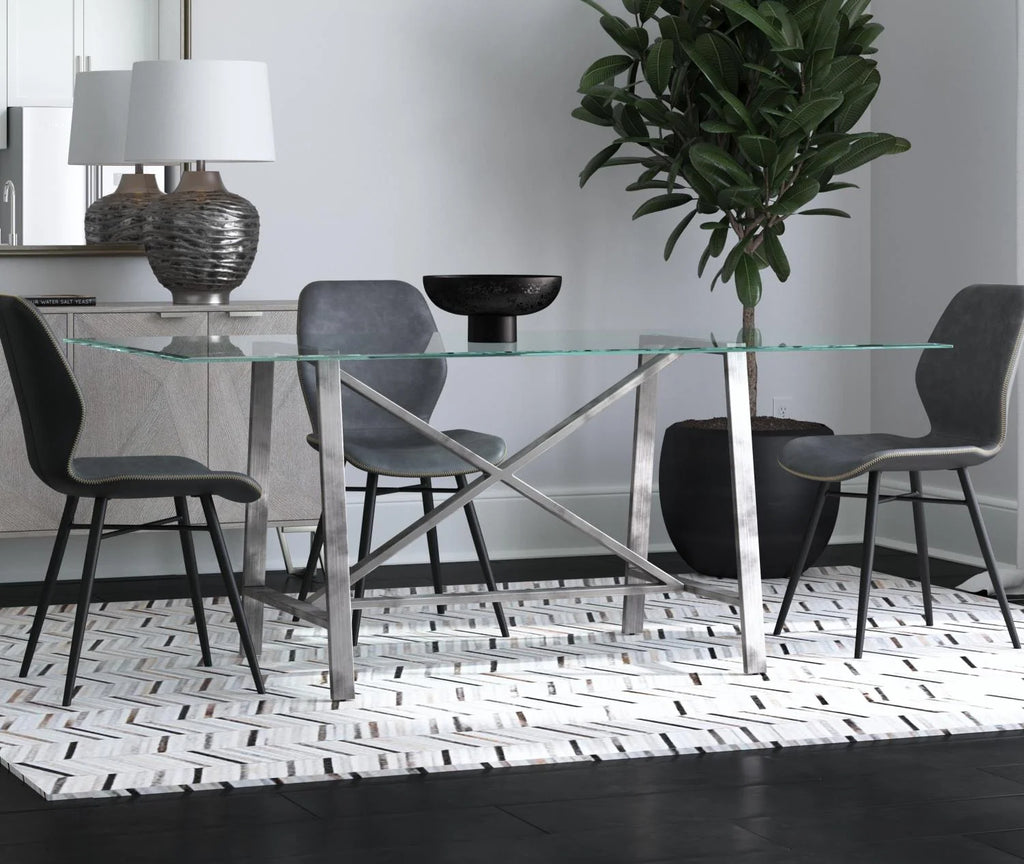 Rectangular Metal & Glass Dining Table in Pewter X641919