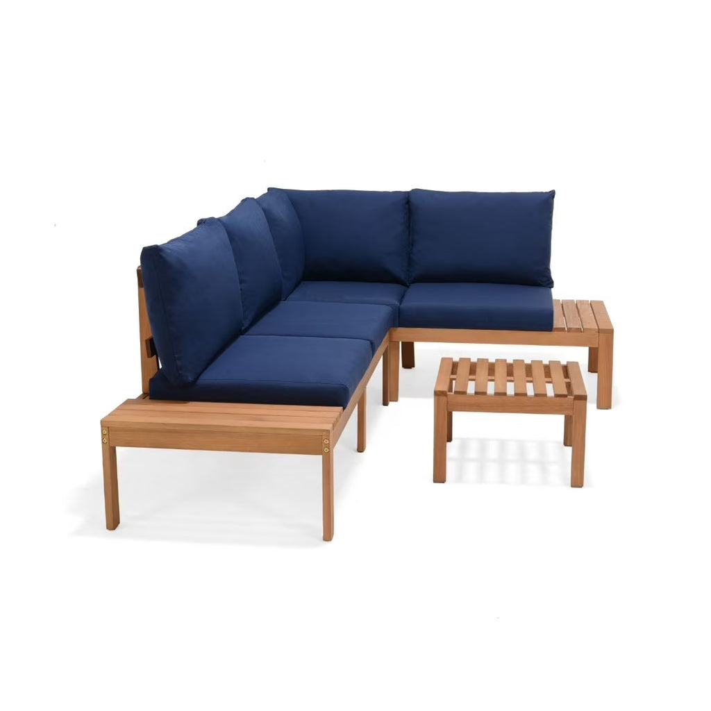 Teak Patio Conversation Set with Blue Cushions E96321