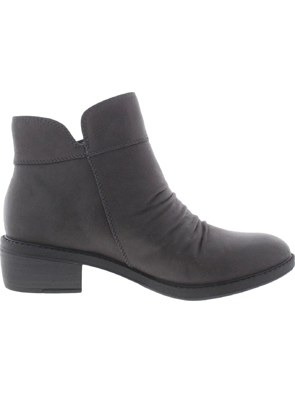 Gray Ruched Almond Toe Block Heel Zip-Up Booties C30270