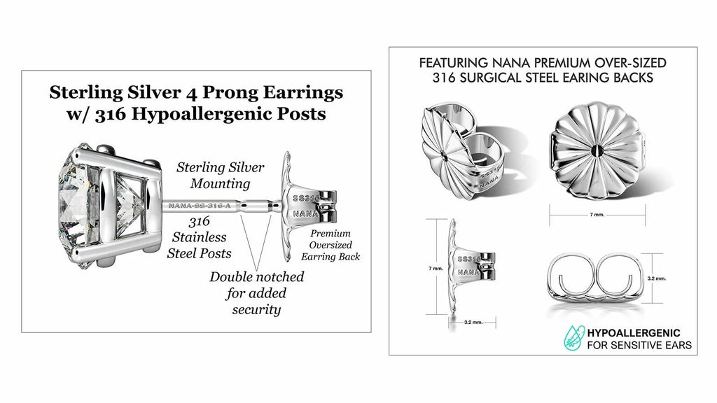 Set of 4 Pairs Stud Earrings Sterling Silver Rose Gold Plated P749