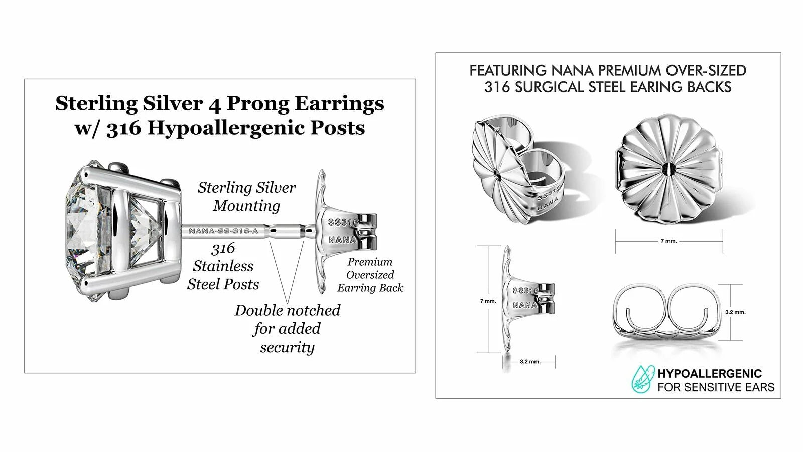 Set of 4 Pairs Stud Earrings Sterling Silver Rose Gold Plated P749