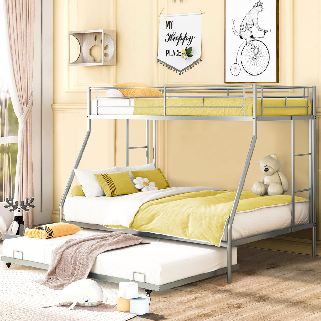 Twin Over Full Metal Bunk Beds with Trundle Bed and Side Ladders L48360
