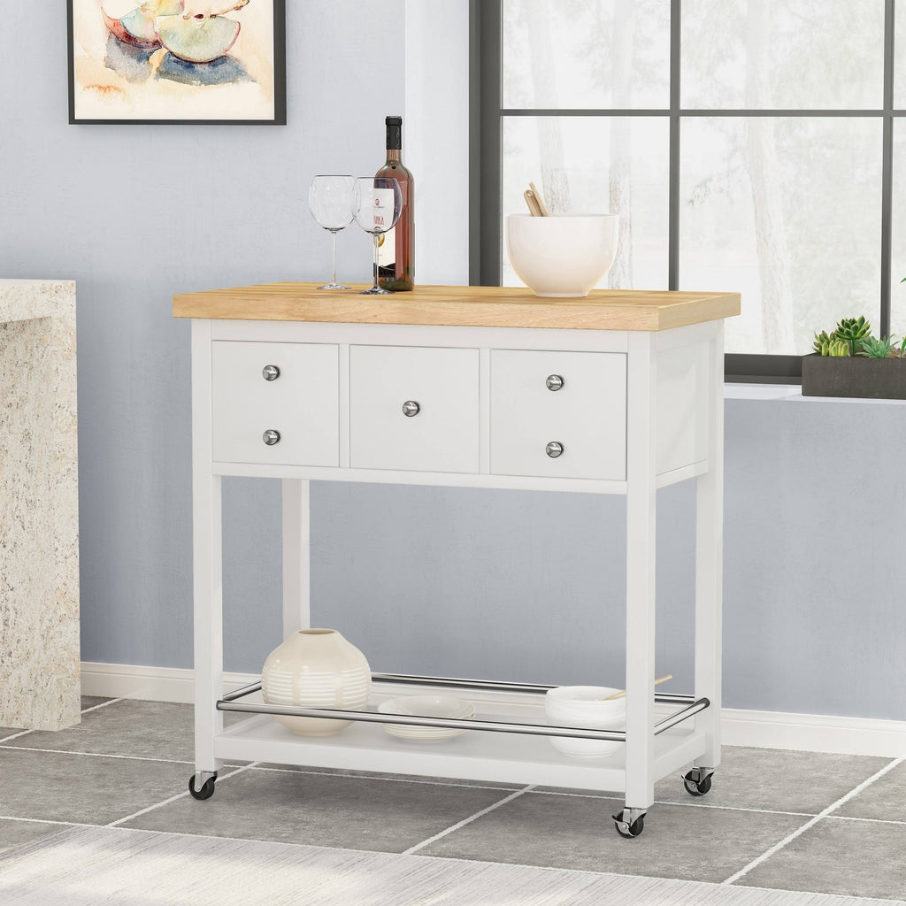 Natural + White Kitchen Cart J786