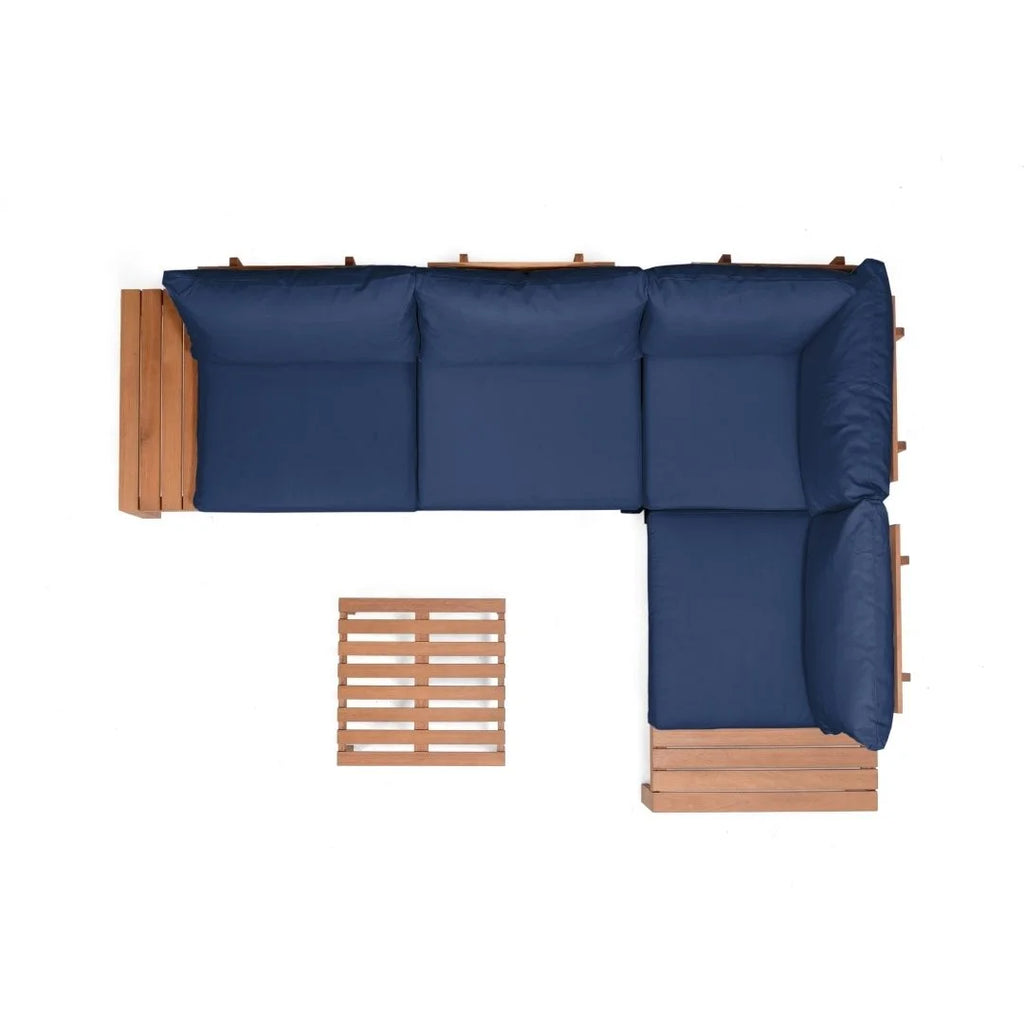 Teak Patio Conversation Set with Blue Cushions E96321