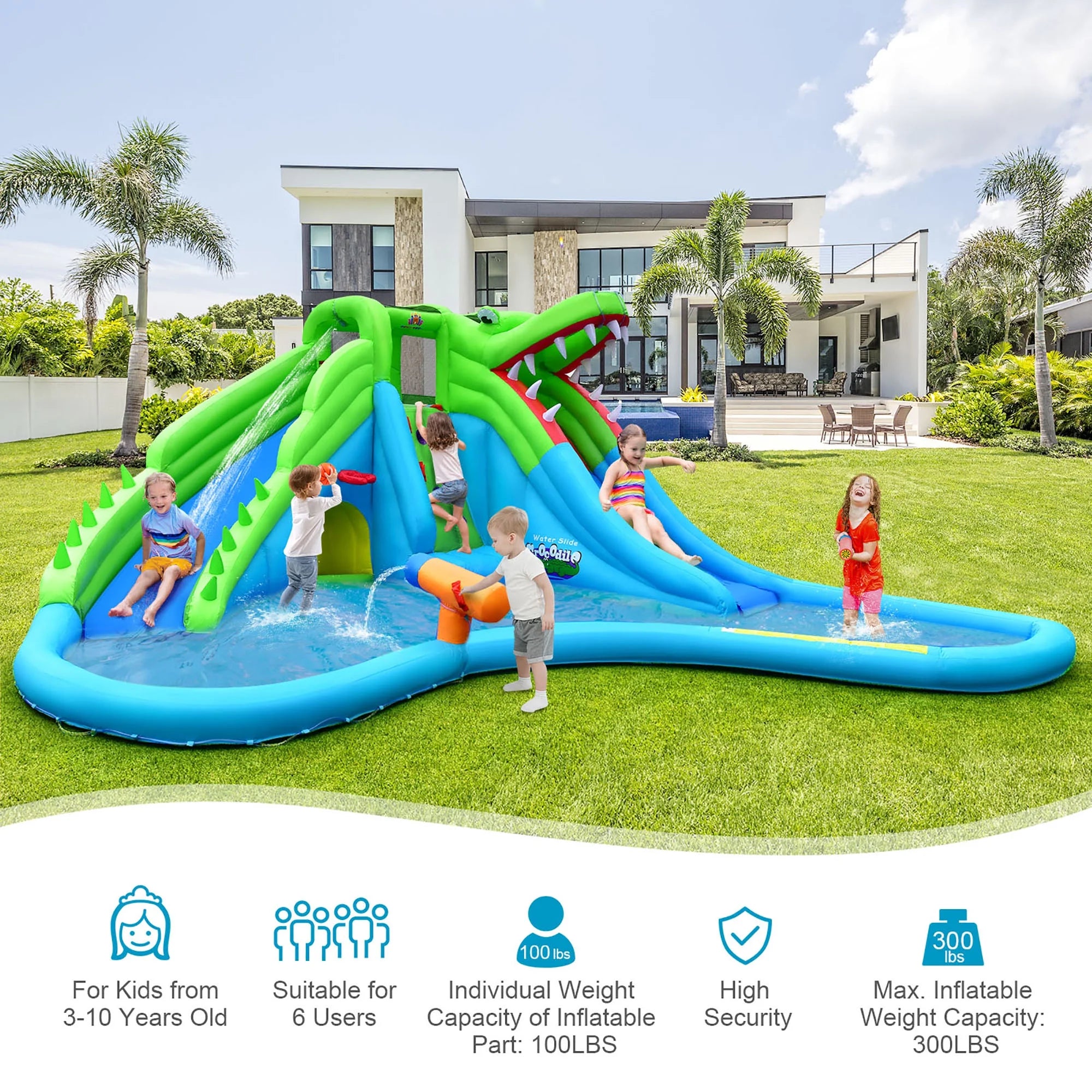 Inflatable Kid Bounce House with Dual Slide and Splash Pool P869