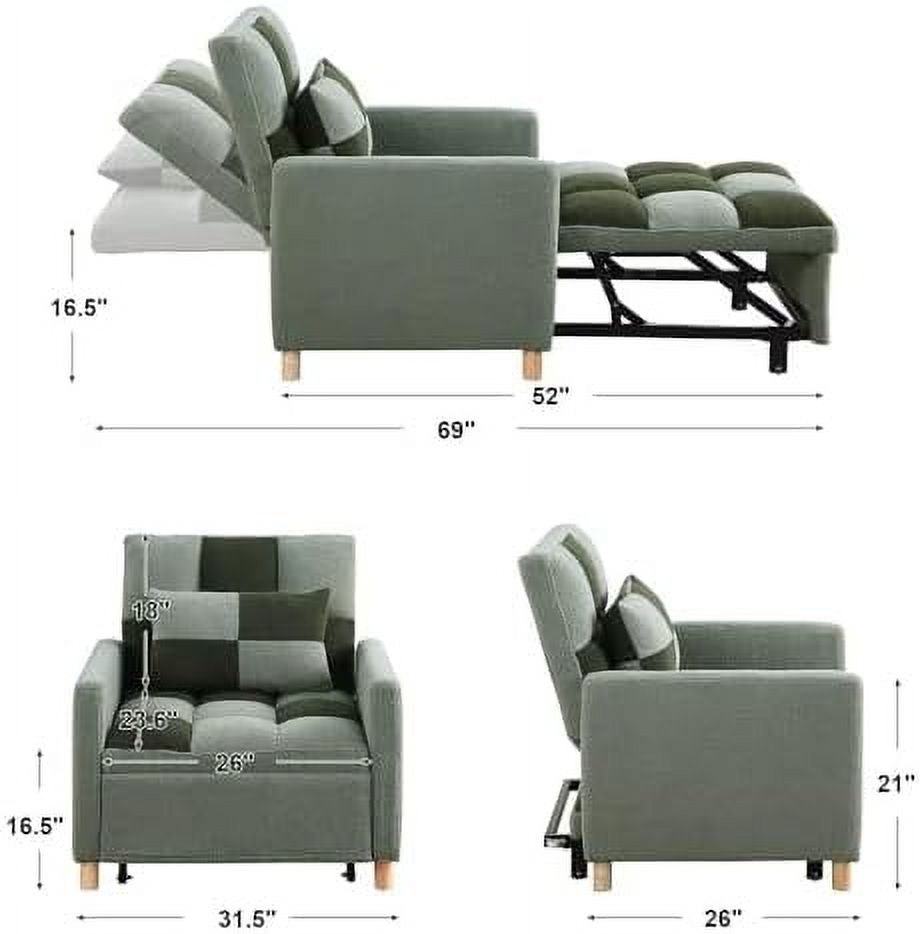 Convertible Sleeper Sofa Chair Bed 3-in-1 Velvet Couch with Pull-Out Bed Gray Q3194