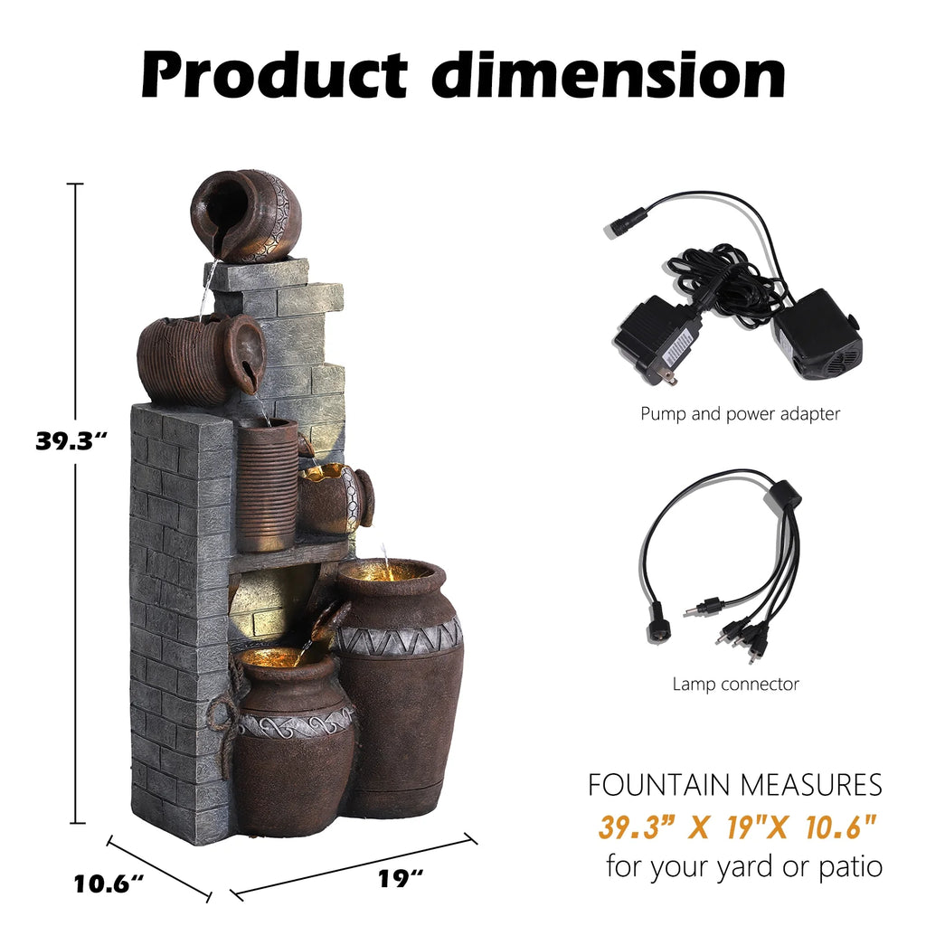 39.3" Outdoor Water Fountain with LED Lights 5 Tiers Cascading Fountain Q15858