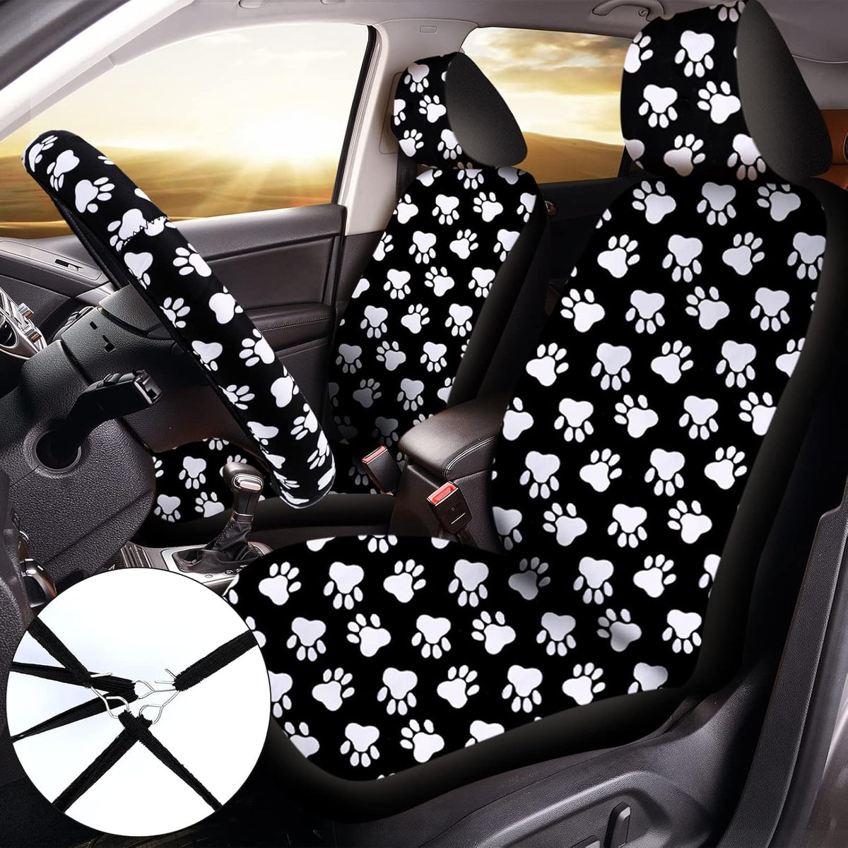 15 Pcs Paw Print Car Seat Cover Full Set V92536