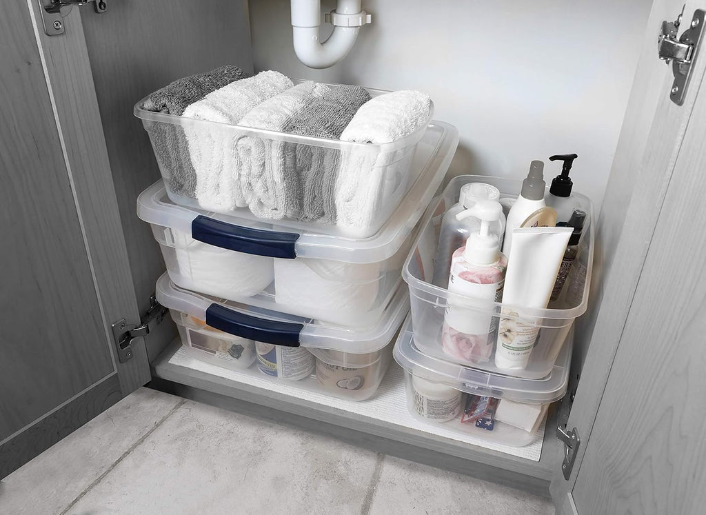 Clear 16 QT Pack of 6 Stackable Plastic Storage Containers with Latching Clear Lids G282395