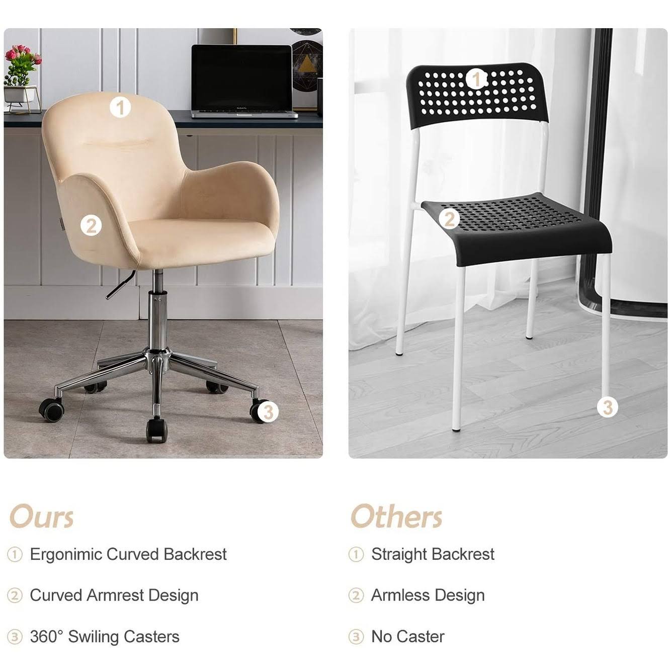 Velvet Swivel Desk Chair with Metal Base and Arms F46343