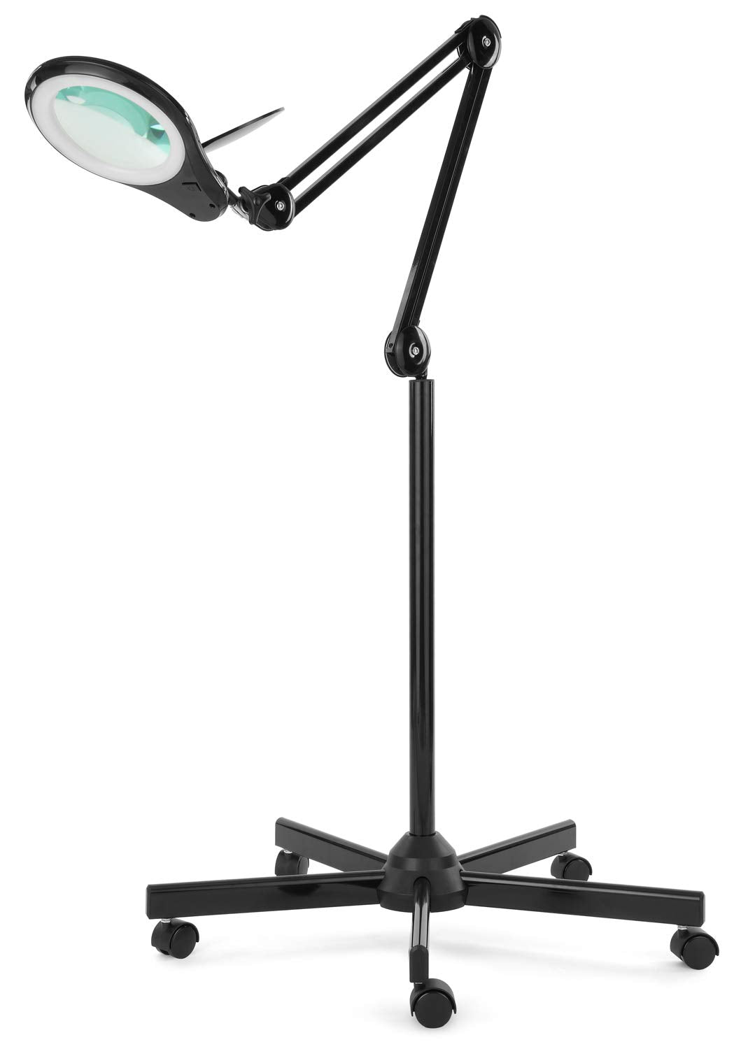 White LED Magnifying Floor Lamp with 5 Wheels Rolling Base, 5 Diopter, Dimmable, 5 Inches Diameter Lens L9769