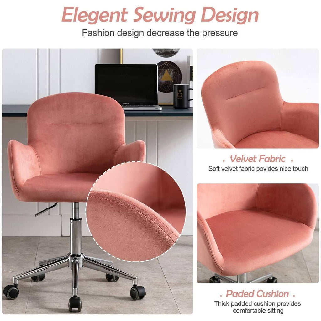 Velvet Swivel Desk Chair with Metal Base and Arms F46343