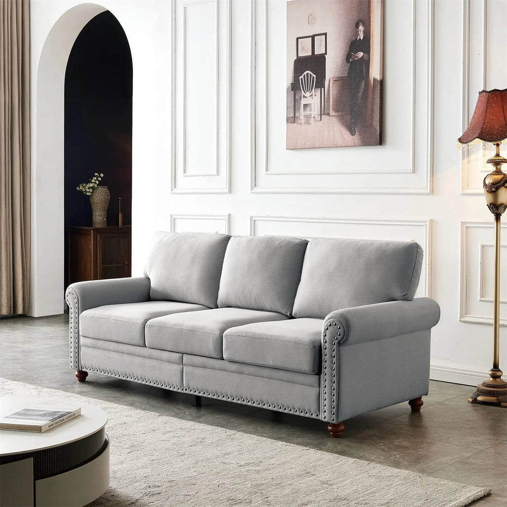 Grey Fabric Upholstered Sofa with Storage and Solid Wood Legs X599