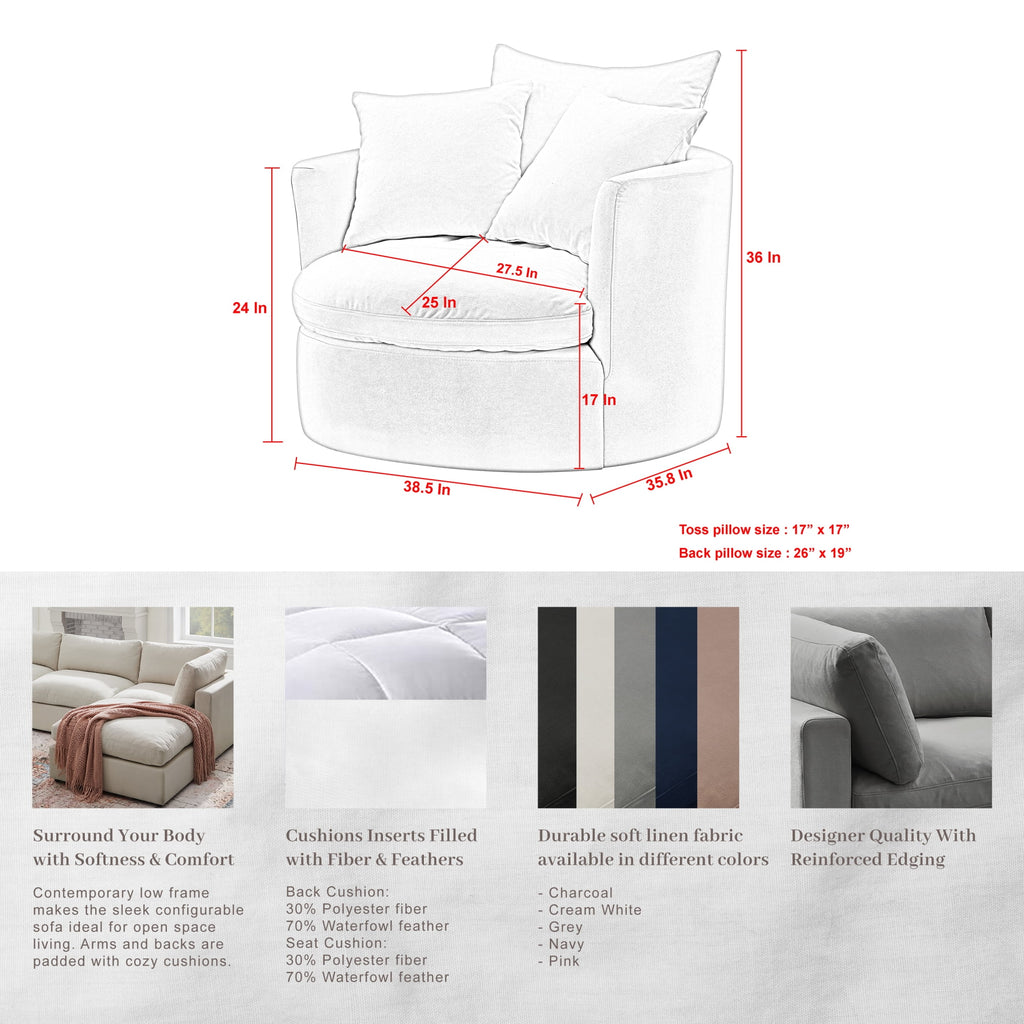 Charcoal Linen 360 Swivel Accent Chair C422