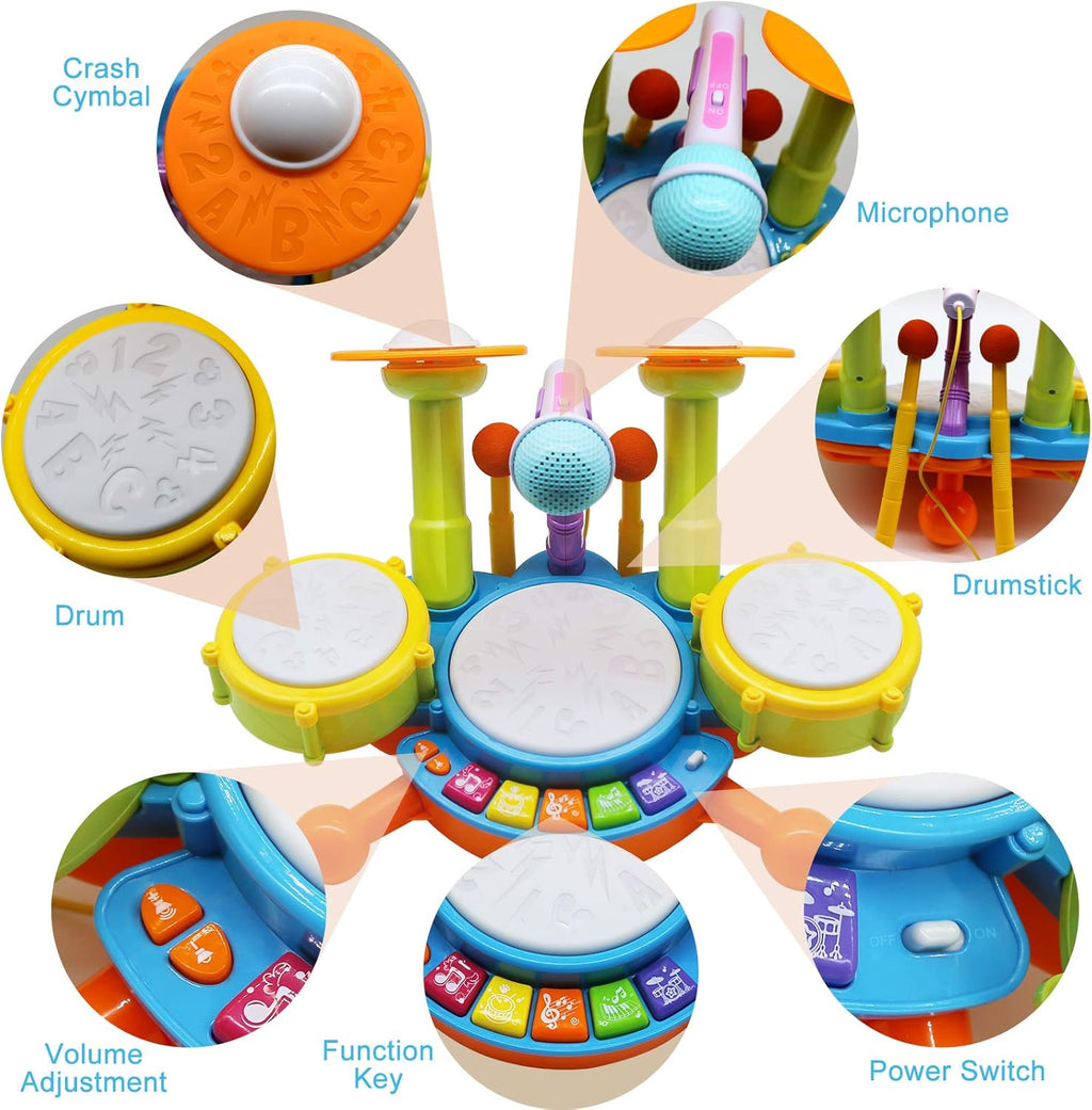 Drum Set for Kids with 2 Drum Sticks and Microphone, Musical Toys Pack of 2 R271923