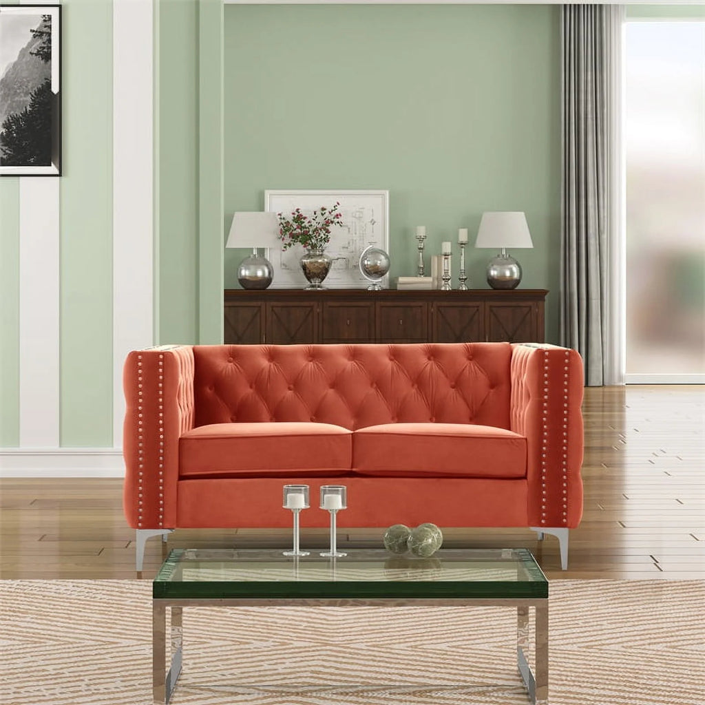 3-PC Velvet Loveseat and 2 Chairs Set Orange D3296