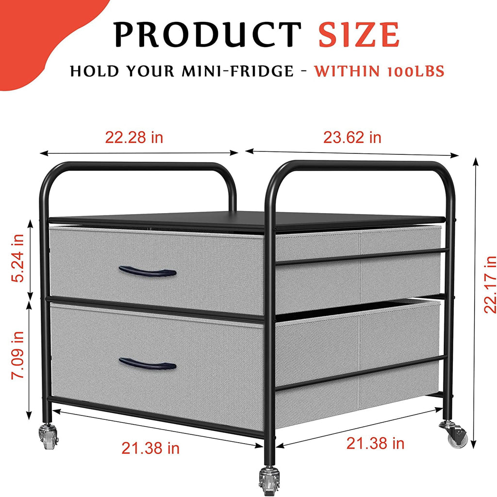 Mini Fridge Stand with 2 Drawer Metal Frame with 4 Swivel Wheels K977580