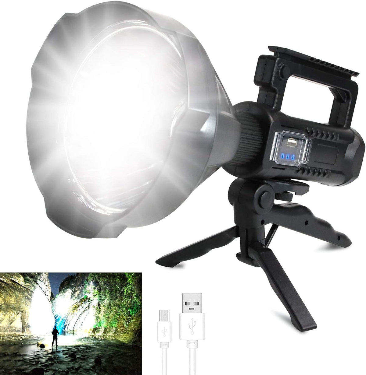 Rechargeable LED Spotlight Flashlight 90000 Lumens with Tripod L43385