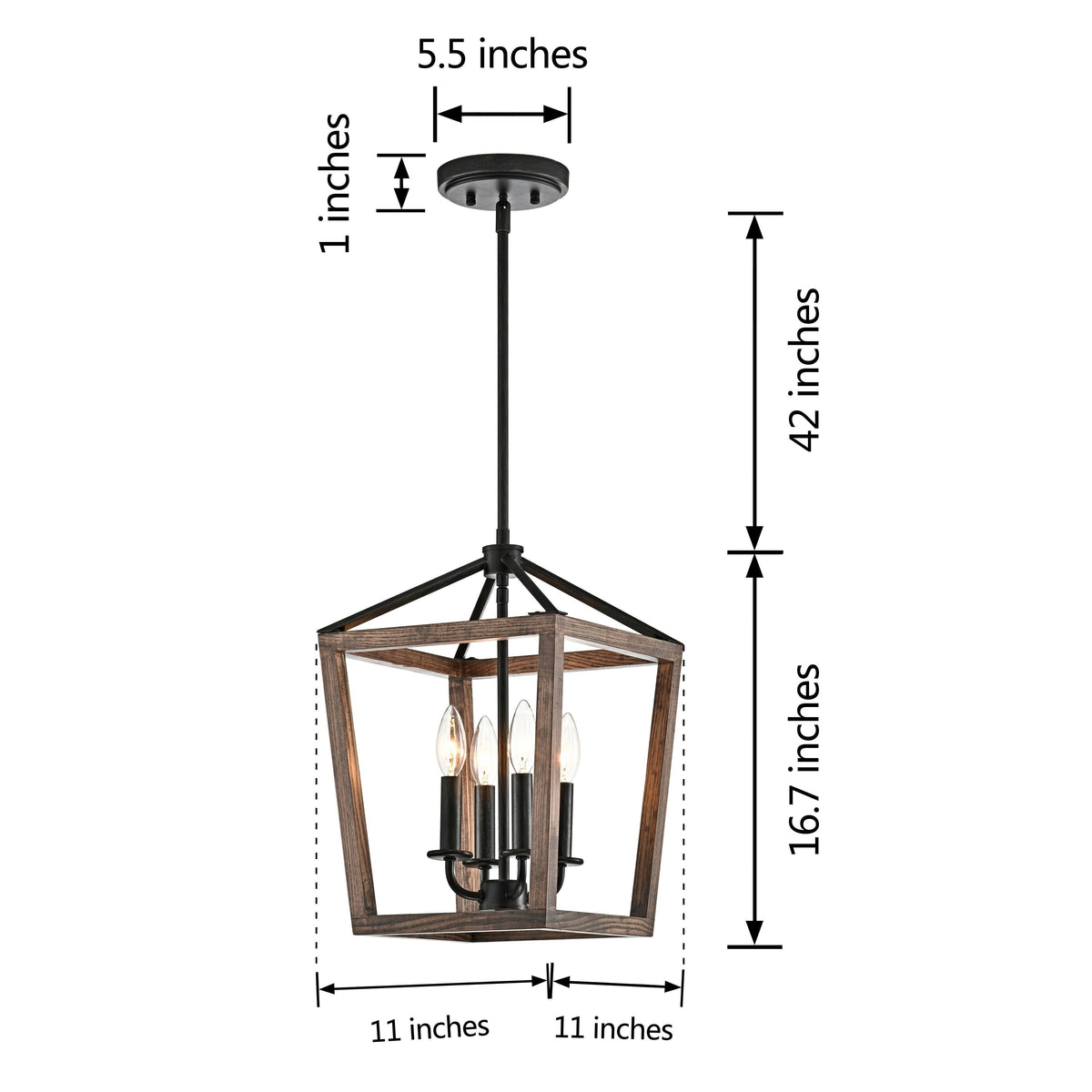 4-Light Antique Black Iron and Wood Cage Chandelier I42203