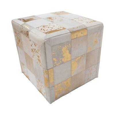 Gold/Gray Genuine Leather Square Pouf Ottoman K948