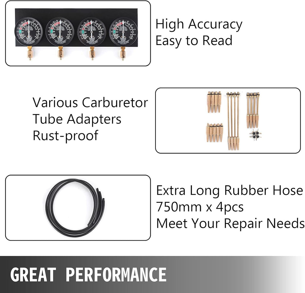 Fuel Vacuum Carburetor Synchronizer Gauge Set with Rubber Hose Pack of 2 Q42844