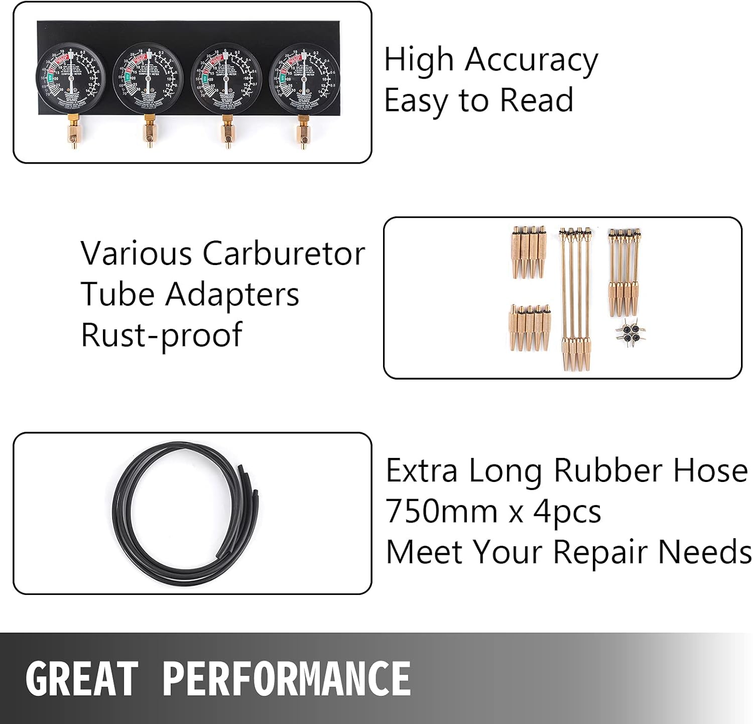 Fuel Vacuum Carburetor Synchronizer Gauge Set with Rubber Hose Pack of 2 Q42844